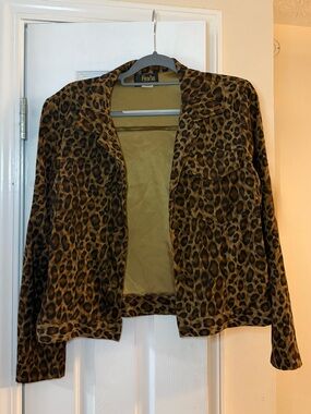 David Paul New York Leopard Print Open Front Jacket Medium